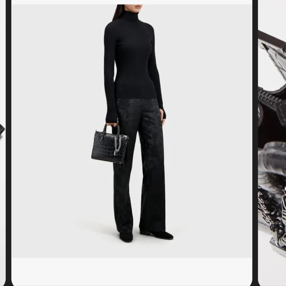 The Kooples Black Crocodile-Embossed Satchel - Picture 2 of 13